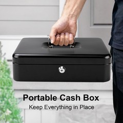 Cash Box with Key Lock 0.7mm Thick Solid Steel, AutoPop SpillProof Foam Coin…