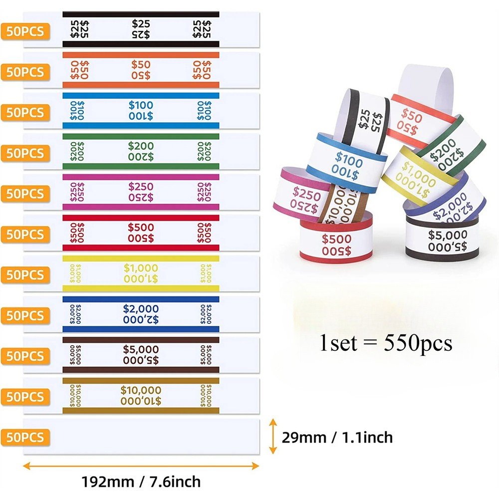 Money Band Bundle, Self-Adhesive Bill Wrapper, 1.1″x7.6″, 11 Color Set, 2Set