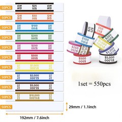Money Band Bundle, Self-Adhesive Bill Wrapper, 1.1″x7.6″, 11 Color Set, 2Set