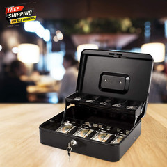 Large Cash Box with Money Tray and Lock, Metal Money Box for Cash, Lockbox 11.8✅