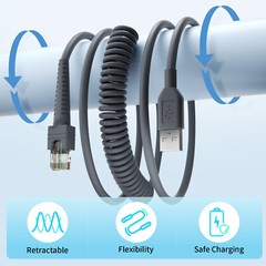 2PCS 9.84ft Scanner Cable For Zebra LS3578 DS2208 DS3400 DS6878 DS9808 USB Cable