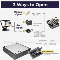 Durable Cash Register Drawer 16 Inch Black with Stainless Steel Coin Compartment