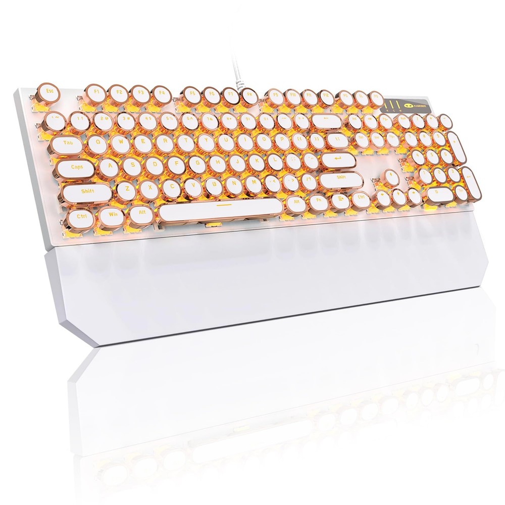 Typewriter Mechanical Gaming Keyboard, Retro Gold Punk Round Keycaps LED Back…