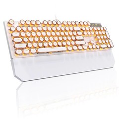 Typewriter Mechanical Gaming Keyboard, Retro Gold Punk Round Keycaps LED Back…
