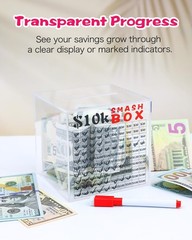 10k Smash Box for Money, Unbreakable Piggy Bank for Adults Save $10,000 Money…
