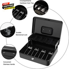 Large Cash Box with Money Tray and Lock, Metal Money Box for Cash, Lockbox 11.8✅