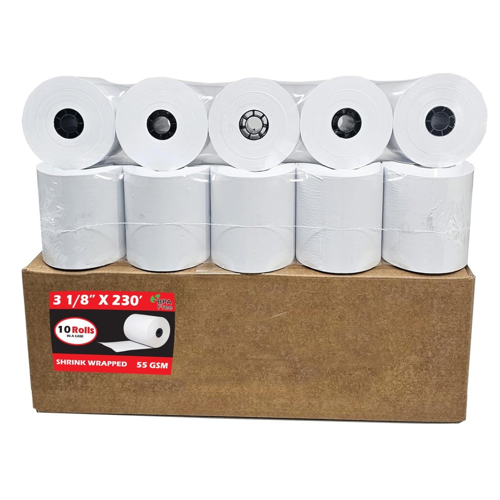 (10 Rolls) 3 1/8 x 230 Thermal Paper Receipt Rolls (55 GSM – 80mm x 70m) Fits…