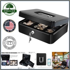 Portable Cash Box with 2-Key Lock and Dual Layer Storage for Small Items