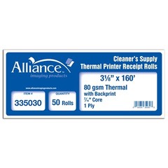 Dry Cleaners Thermal Rolls White w/Back Print 3-1/8” x 160′ 80gsm 50 Rolls
