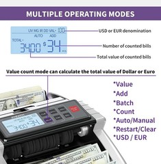 Aneken Money Counter Machine with Value Count, Dollar, Euro UV/MG/IR/DD/DBL/H…