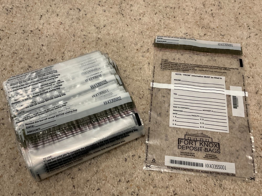 New Sealed Clear Deposit Bags 9 X 12 Pack of 100 Fort Knox #630-19122
