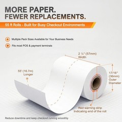 2 1/4″ x 55′ Thermal Receipt Paper for Square POS, 30 Rolls
