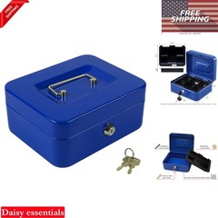 Blue Steel Cash Box with Key Lock Portable Storage Safe 7.87×6.30×3.54″