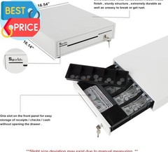 14″ White Cash Register Drawer for POS Machine with 4 Bill 5 Coin Fully Removabl