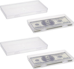 4 Pack Plastic Money Organizer Clear Cash Box with Lid Flat Money Saving Holder