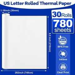 30 Rolls Thermal Printer Paper 8.5″x11″ US Letter Size, BPA free Quick-Dry Th…