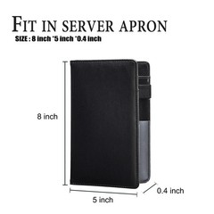 “Black Server Book for Waitress with Zipper Pocket, Organizer for Apron”