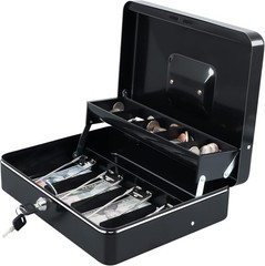 Compact Key Lock Cash Box with 5 Coin Slots & Bill Organizer – Travel-Friendly