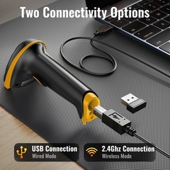 Tera Barcode Scanner Wireless Versatile 2-in-1 (2.4Ghz 1D Yellow, Yellow