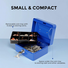 Small Cash Box with Money Tray and Lock, Metal Cash Lock Box with Key, Petty Cas