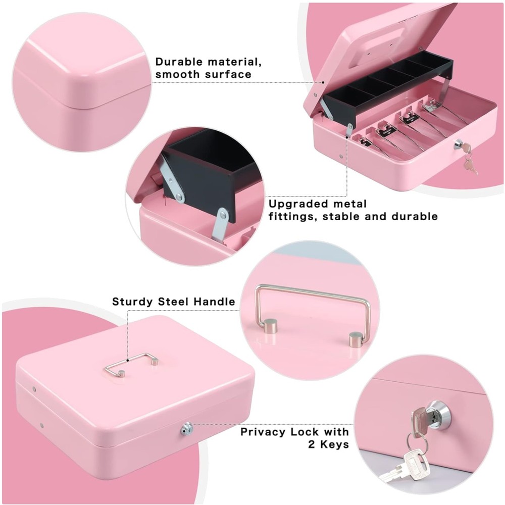 Pink Cash Box with 4 Bill/5 Coin Slots, Key Lock