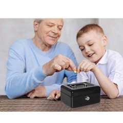 Small Cash Box with Slot 6.2x5x3″ Money Box with Tray Key Lock Black