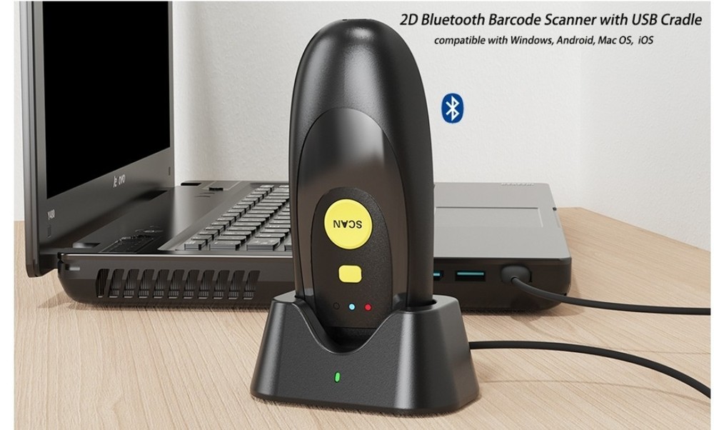 TEEMI TMSL-54CR Bluetooth 2D Barcode Scanner Pocket Handheld w/ Dock – Black