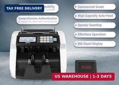 Large Money Counter Machine, USD/EUR/GBP/CAD Counterfeit Bill Detector with LCD