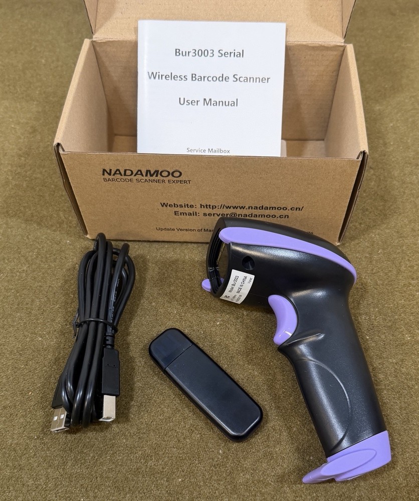 NADAMOO BUR3003 433MHz Wireless Barcode Scanner Cordless USB Open Box