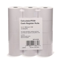 PM Company? Paper Rolls, One Ply Cash Register/Add Roll, 2 1/4 x 150 ft, White,
