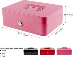 Elegant Pink Large Metal Cash Box with Double Storage & Key Lock – 9.84″x7.87″