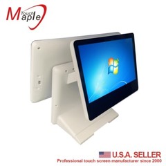 White 15″ POS touch computer all in one with 10.1″ second display