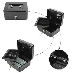 Cash Box with Lock Key and Money Tray Large Money Box for Cash Metal Lock Box