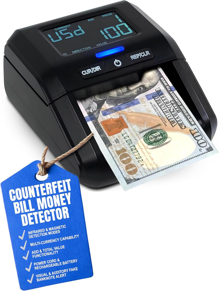 Better Office Products Counterfeit Money Detector Machine, Portable Counterfeit