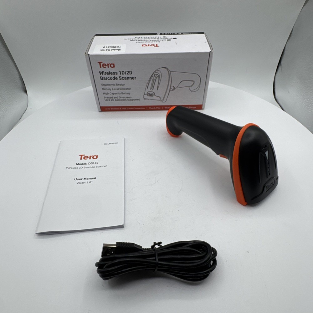 Tera D5100 2D Barcode Scanner Wireless USB Wired QR 2200mAh Orange