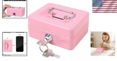 Elegant Pink Cash Box with Key Lock – Secure Metal Money Storage for All Ages