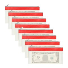 8.5×4 Inch Money Bags with Zipper, 8Pcs Clear Cash Pouch, Red