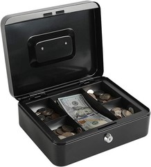 Locking Steel Large Cash Box with Removable Coin Tray and Key Lock,9.84″x 7.8…