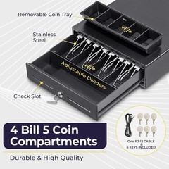 13″ Electronic Cash Register Drawer for Point of Sale POS System with 4 Bill …