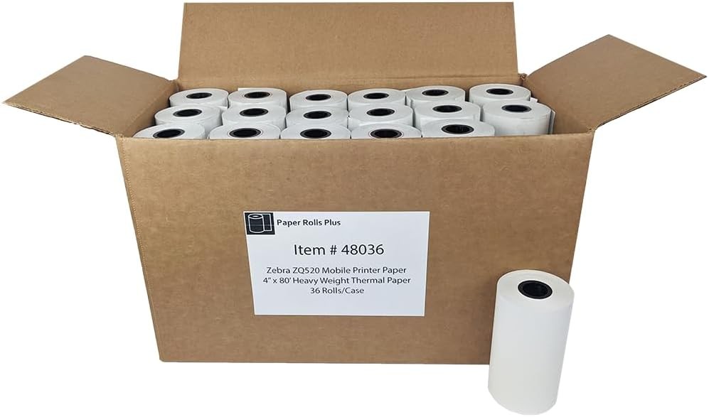 Zebra ZQ520/QL420/RW420 Mobile Printer Thermal Paper – 4″ x 80′ (36 rolls)