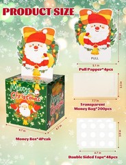4 PCS Christmas Money Boxes Cash Pull DIY Holiday Surprise Kit 200 PCS Bags