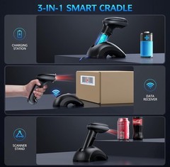 Bluetooth Barcode Scanner with USB Charging Cradle Data Receiver, 1D 2D QR Wi…