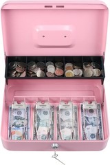 Pink Cash Box with Key Lock, Tiered Design
