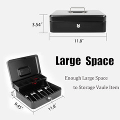 Cash Box with Money Tray and Key Lock, Saving Lock Box with Money Tray Storage f