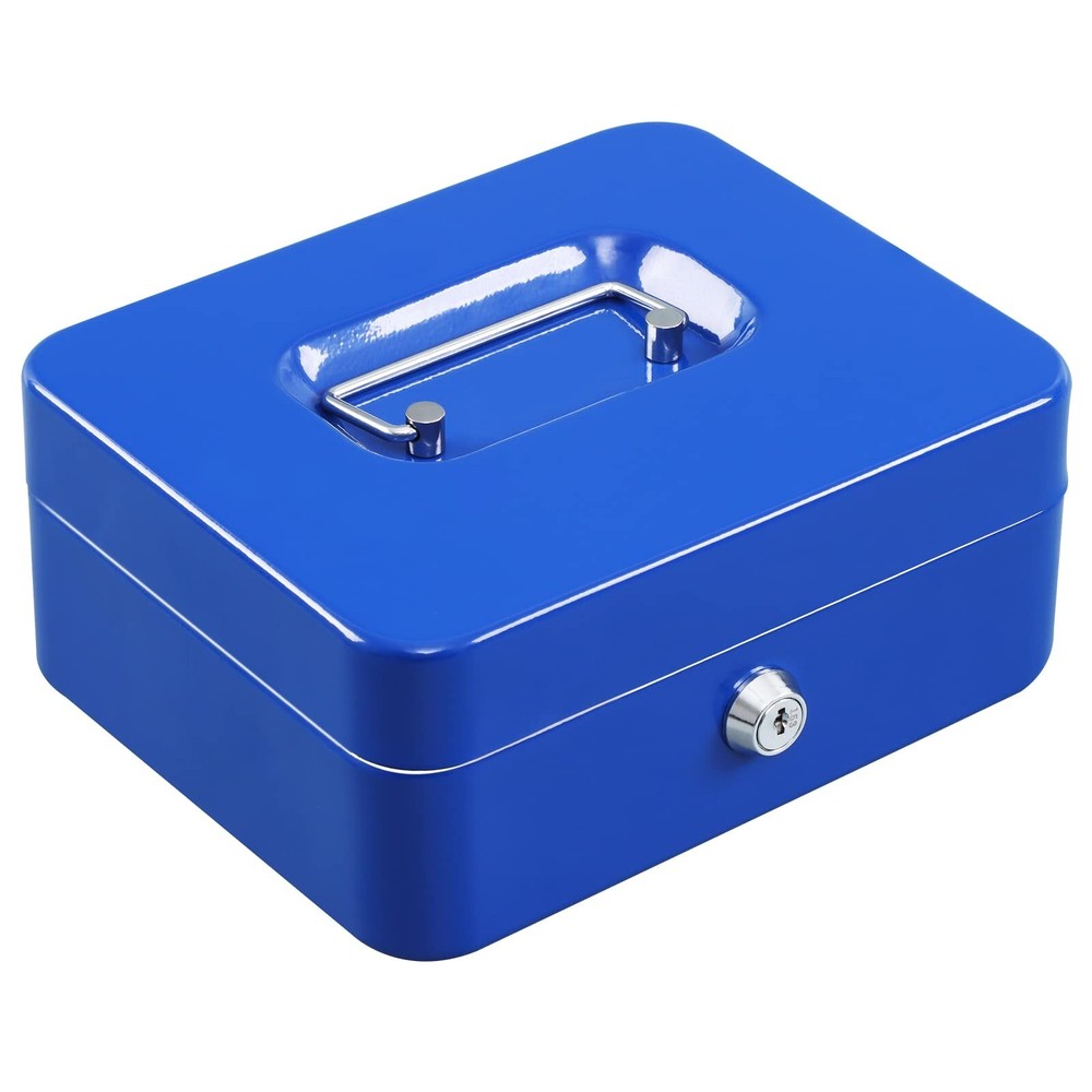 xydled Locking Steel Medium Cash Box with Removable Coin Tray and Key Lock,7….
