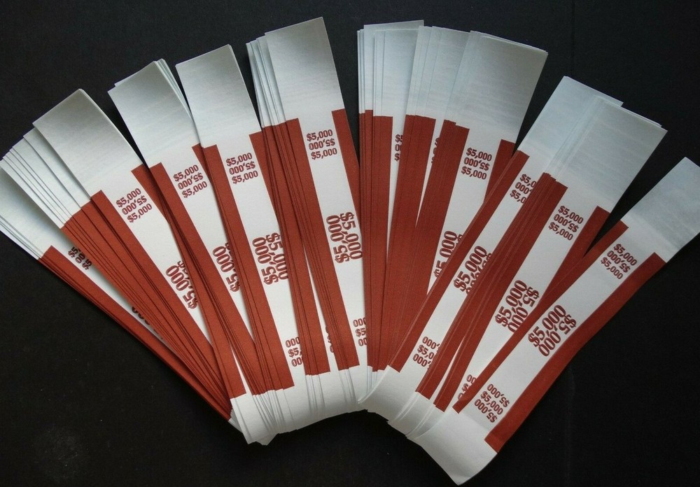 100 – Brown $5,000 Cash Money Self-Sealing Straps Currency Bands