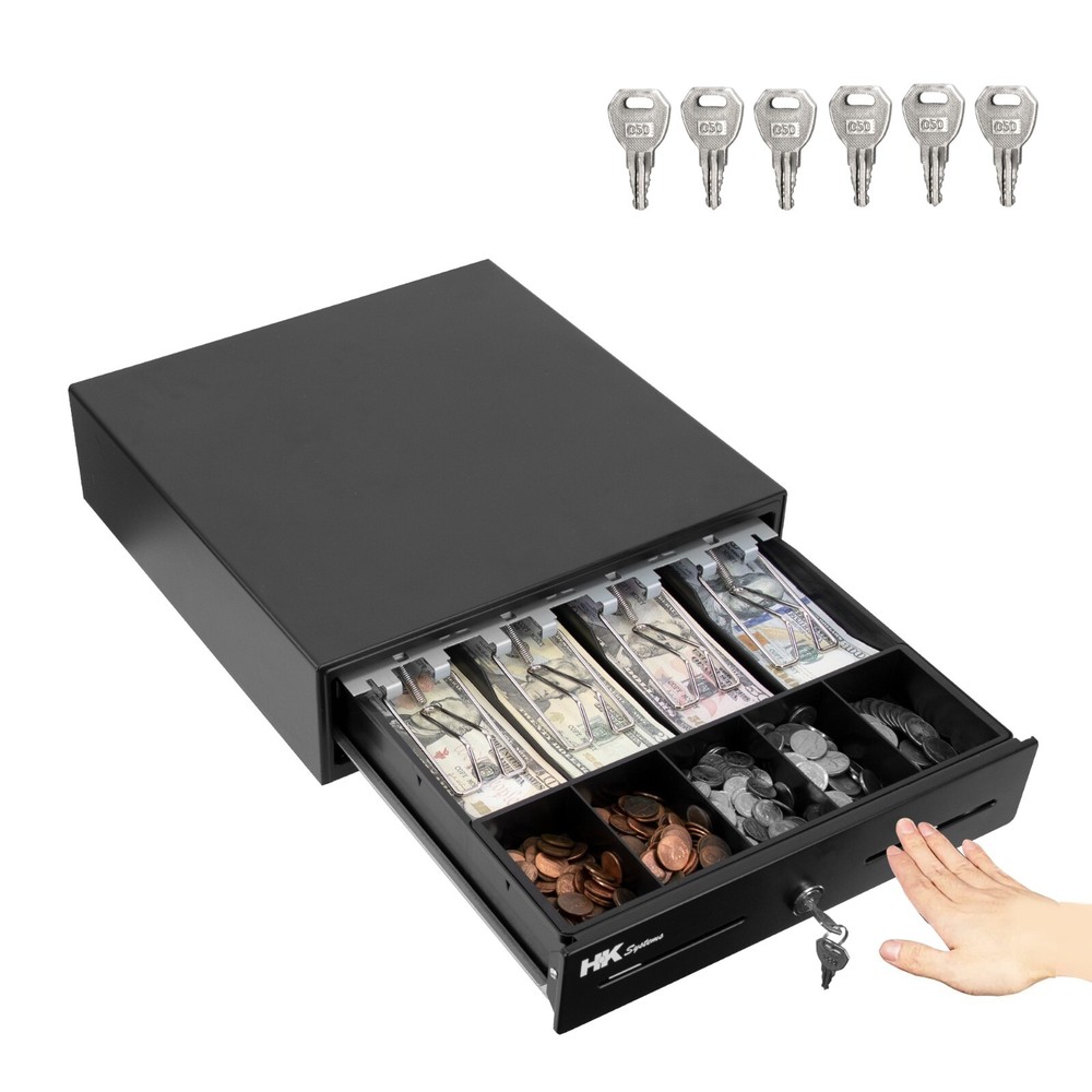 13″ Heavy Duty Compact Black Manual Push-Open Cash Drawer with 4Bill/5Coin Till