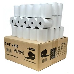 3 1/8″ x 230′ THERMAL RECEIPT PAPER ROLLS WHITE, 50 ROLLS ( 55 GSM THICKNESS )