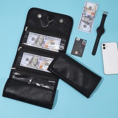 Money Wallet Organizer for Cash with 6 Zippered Pocket 6 pockets, Black