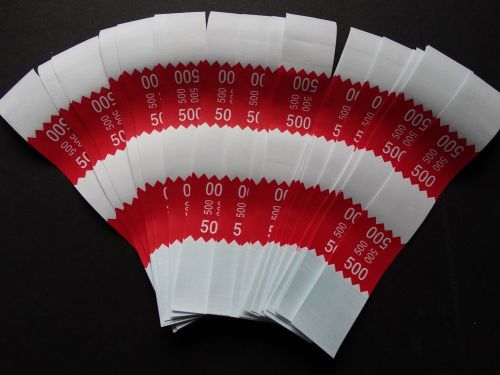 20 – Red $500 Cash Money Self-Sealing Straps White Saw Tooth Currency Bands
